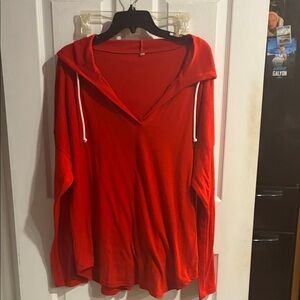 Red Hooded Long Sleeve Top